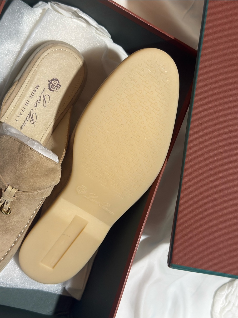 Loro Piana Tan Suede Tassel Backless Loafers - Picture 4 of 5